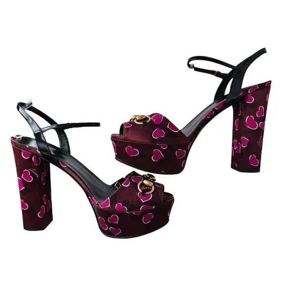Gucci Claudie Horsebit Platform Block Heel Sandal Size 41 US 11 Pink Heart - Picture 4 of 8